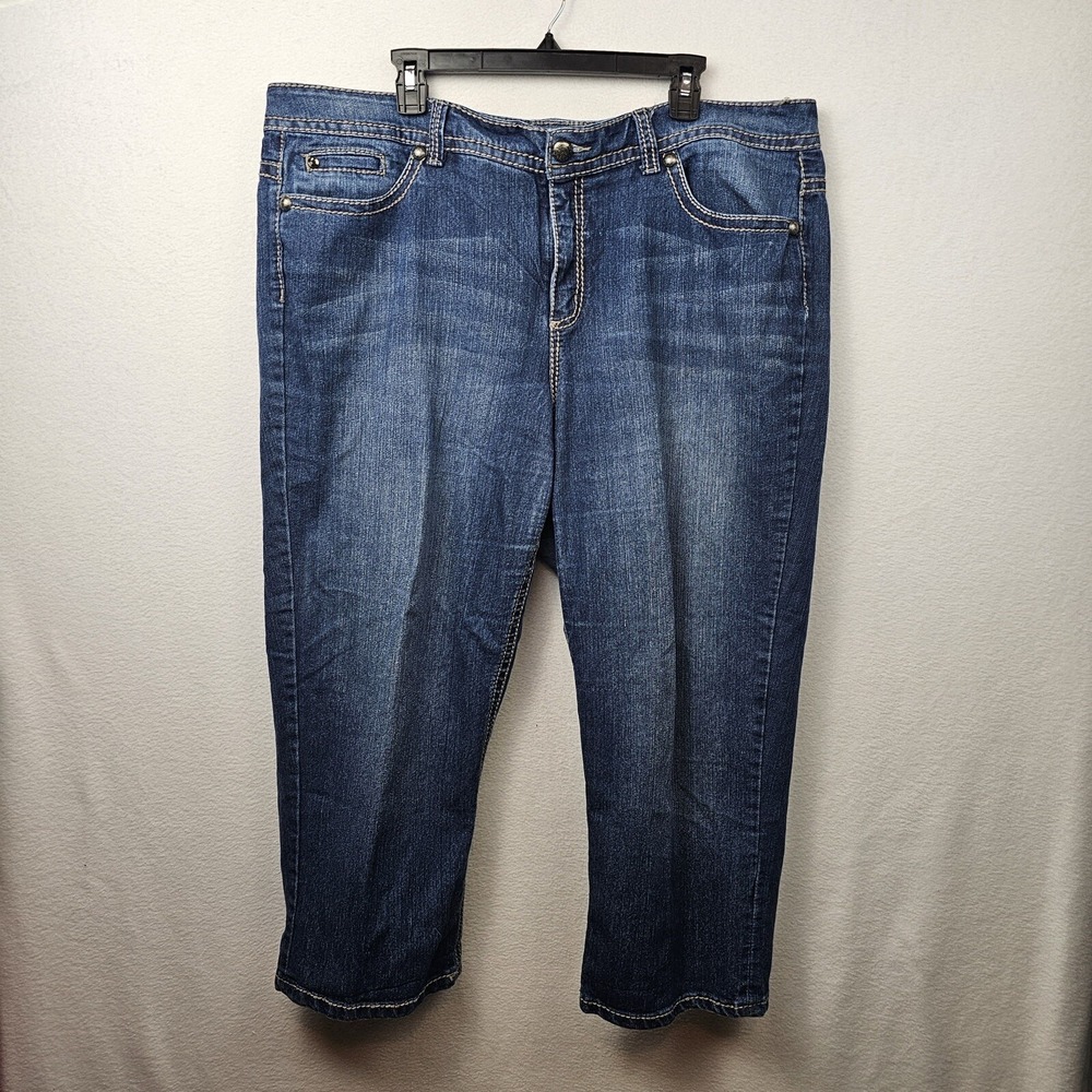Code Bleu Jeans Woman's Size 20W Blue Denim Medium Wash Capri Defect In Photos